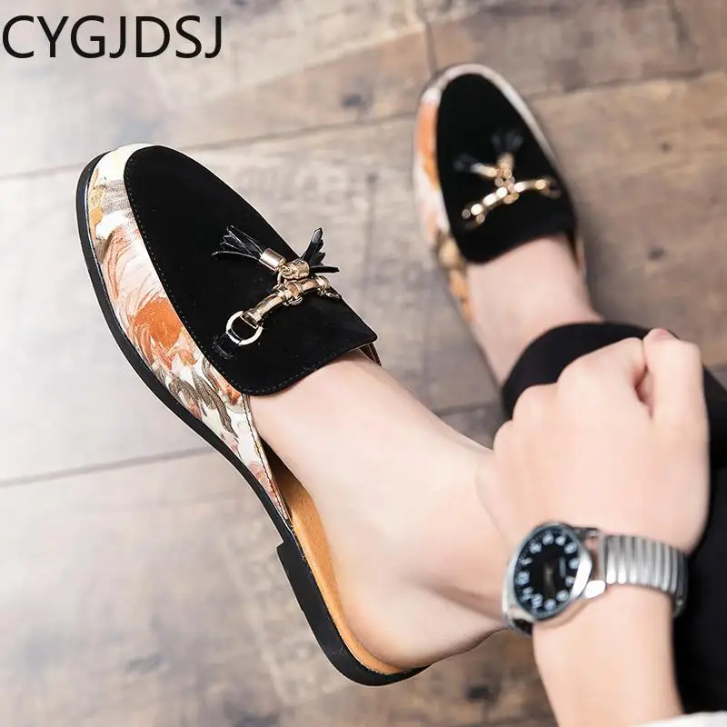 Мюли мужские Летние полуботинки для мужчин повседневные кожаные шлепанцы