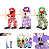 1pc pull string puppet clown wooden marionette toys vintage colorful fun handcraft joint activity doll kid children gift crafts