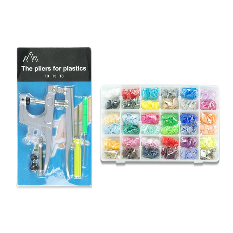 

360 Sets T5 Plastic Resin Snap Buttons + Hand Press Pliers Installation Tools High Quality DIY Household Buttons