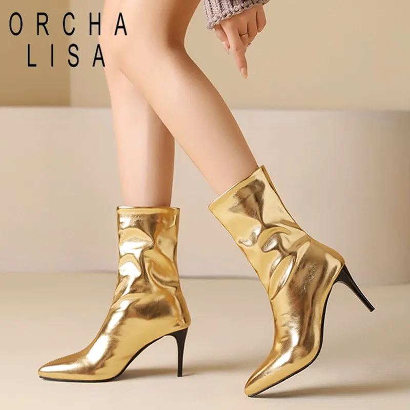 Сексуальные женские ботильоны с острым носком на тонком каблуке 8 см