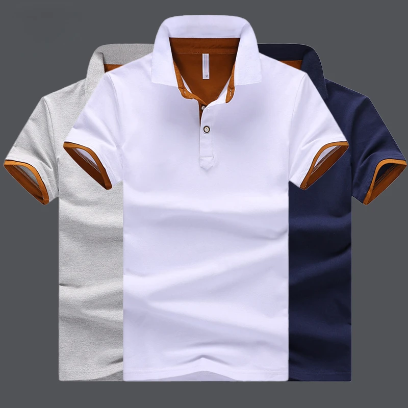 

2022 Summer Casual Business Polo Shirt Men Short Sleeve Turn Down Collar Slim Fit Sold Color Patchwork Polo Shirt Male plus size