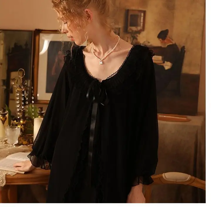 Women's Elegant Chic Soft Gauze Modal Lining Suspender Robe with Removable Chest Pad Nightgowns Sleepshirts Sleepwear