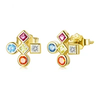 tkj colorful cross sterling silver 100s925 earrings female colorful zircon fashion earrings ladies earrings wedding jewelry