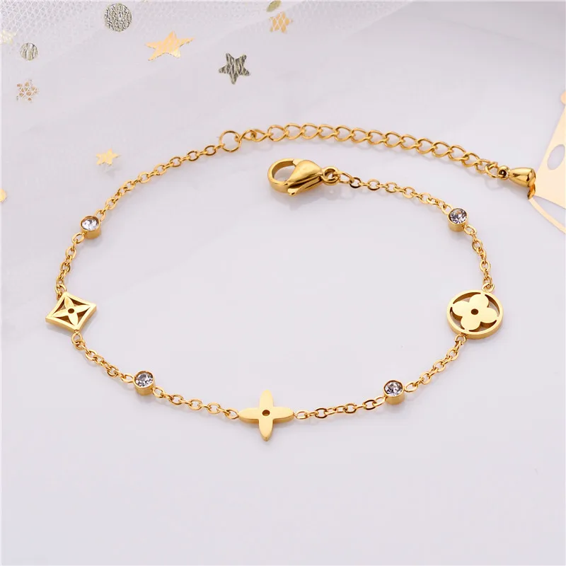 Новинка 2022 модный браслет-цепочка из нержавеющей стали с четырьмя листьями и