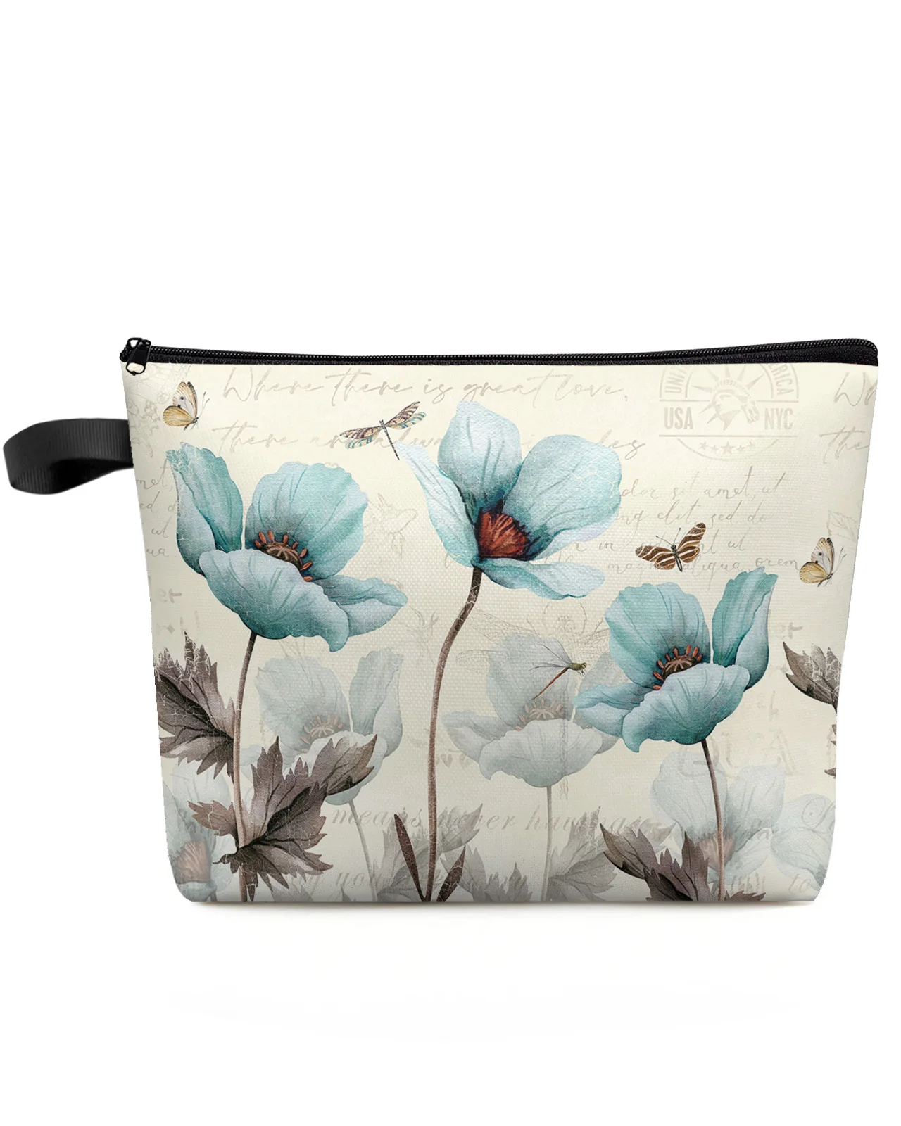 

Rustic Vintage Green Floral Dragonfly Butterfly Makeup Bag Pouch Women Essentials Cosmetic Bags Organizer Storage Pencil Case