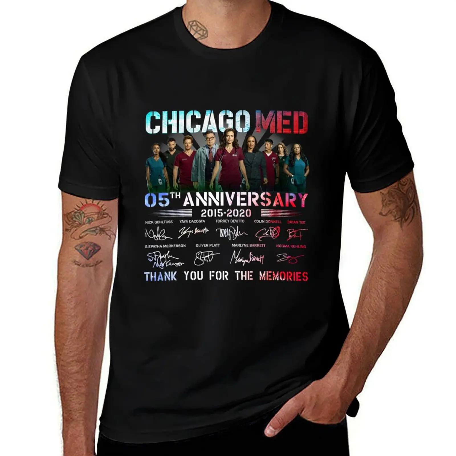 Фото Футболка Chicago Med к 05-летнему юбилею (2015-2020) с надписью «Спасибо», летняя футболка больших размеров с коротким рукавом №1