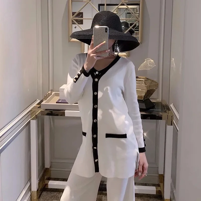 Женский весенне-летний комплект из трех предметов элегантный вязаный жилет и