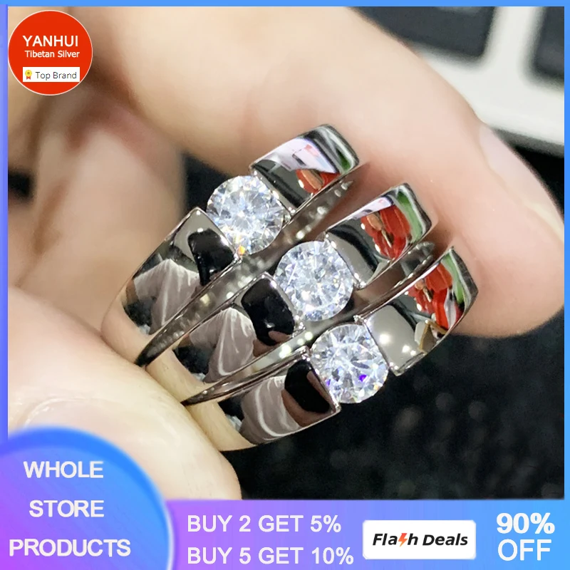 

With Credentials Tibetan Silver Rings For Men Women Allergy Free Jewelry Solitaire 1ct Cubic Zircon Wedding Band Lover Gift
