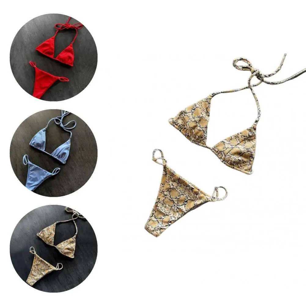 

2Pcs/Set Attractive Split Bikini Snake Pattern Bandage Ladies Backless Pure Color Bikini