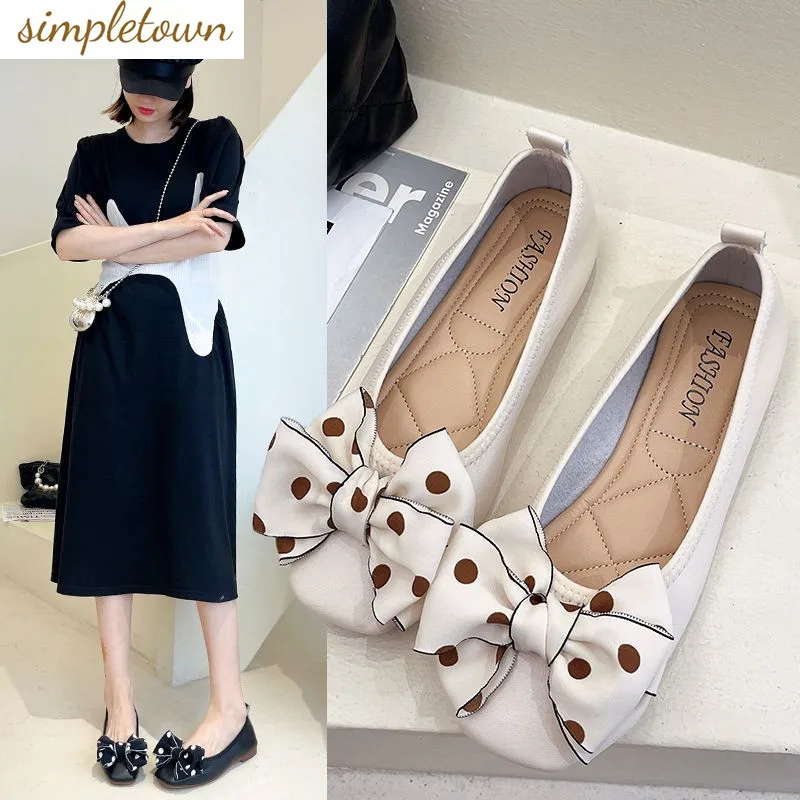 

Bow Knot Single Shoe Women's Spring and Autumn Korean Version Fashionable and Versatile Polka Dot Casual Bean Shoes