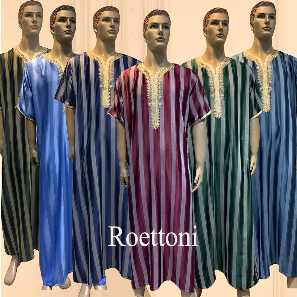 1 Pieces Cotton Kaftan Muslim Men's Prayer Robe Loose Dubai Saudi Arabia Djellaba Embroidery Jubba Thobe  Pakistan Party Dress