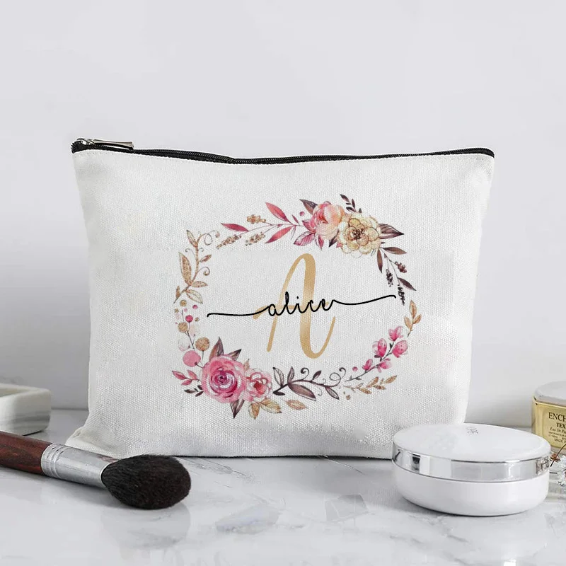 

Personalized Makeup Bag Custom Initial with Name Bridal Cosmetic Case Monogram Toiletries Pouch Wendding Gifts for Bridesmaid