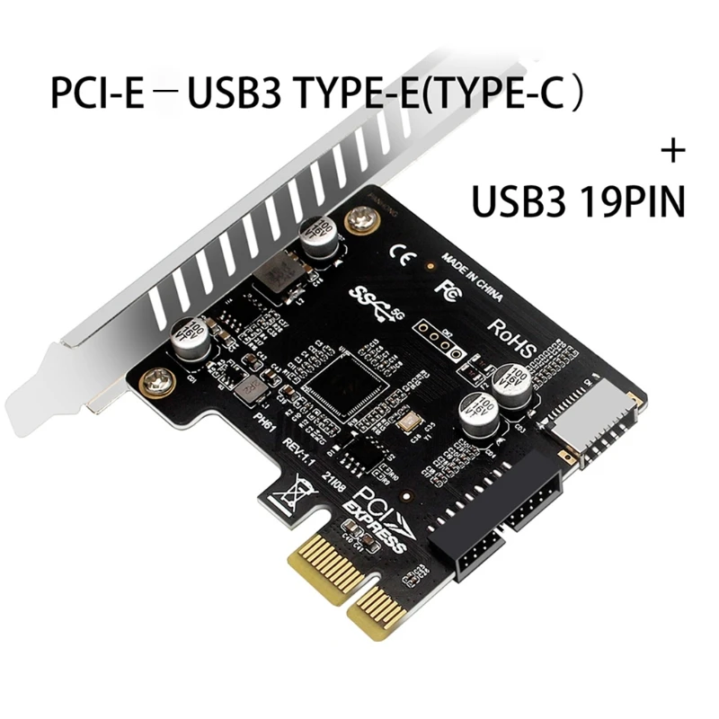 

Плата PCI Express PCI-E к USB3 Тип E, передняя панель типа C 19P 20P, плата расширения, совместимая с интерфейсом PCI-E X1 X4 X8 X16