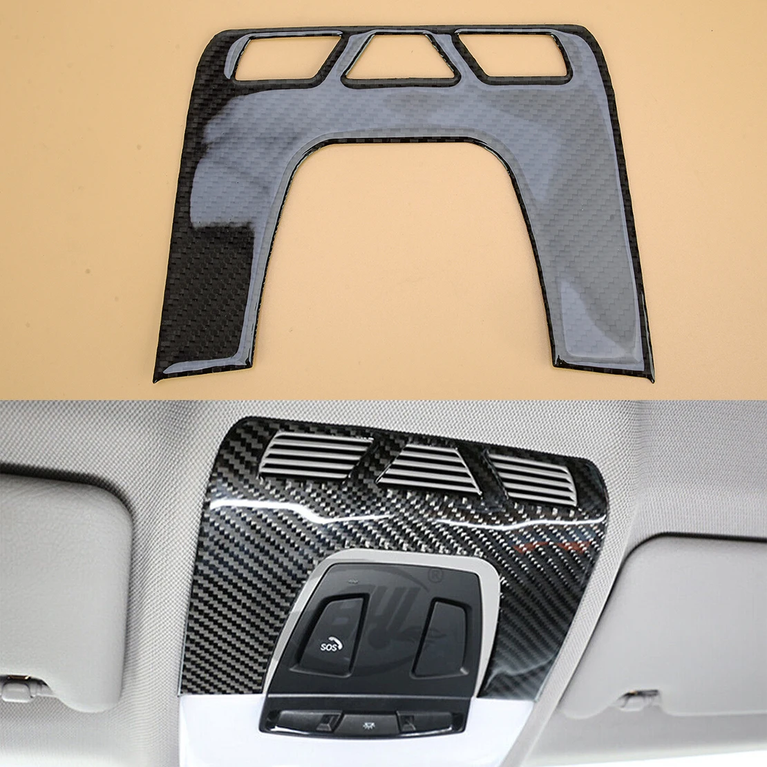 Carbon Fiber Black Car Interior Roof Reading Lamp Light Panel Cover Trim Sticker Fit for BMW 1 2 3 Series X1 X2 X5 X6 2018