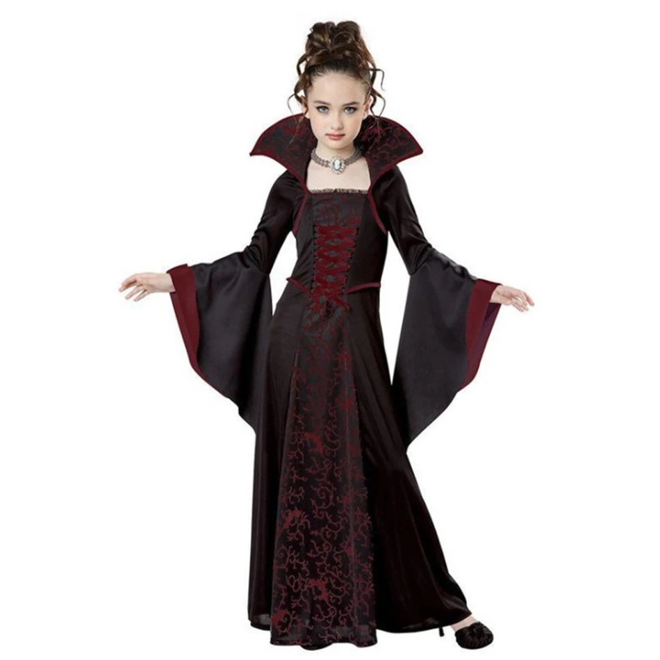 Halloween Witch Costume Baby Girls Children Cosplay Vampire Princess Dresses Pumpkin Kids Clothes With Hat Carnival Party Gift