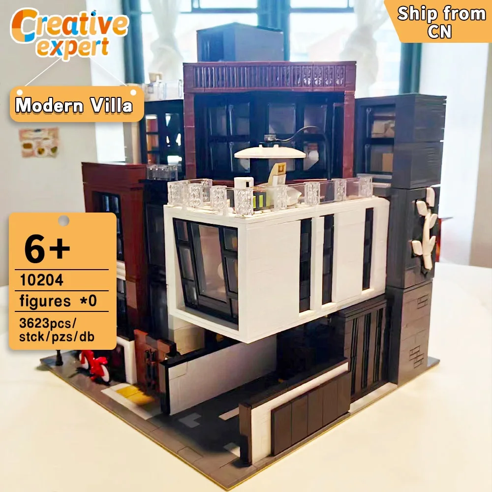 

Креативный эксперт Moc Cube коричневый 10204 Современная модульная вилла с видом на улицу из строительных блоков, игрушки, подарки, строительные блоки