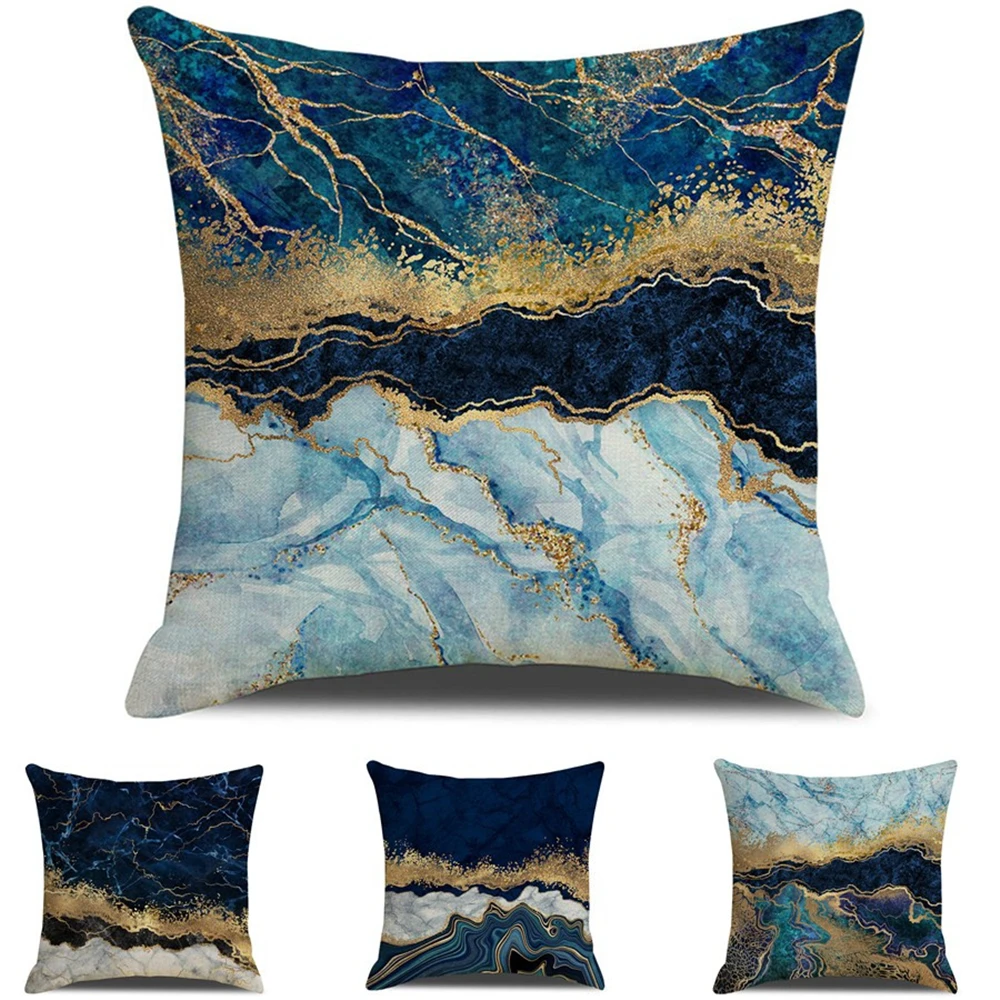 

45cm Modern Simple Marble Lake Blue Geometric Marble Pillow Cover Home Sofa Decor Pillowcase Bedroom Cushion Cover Decorations