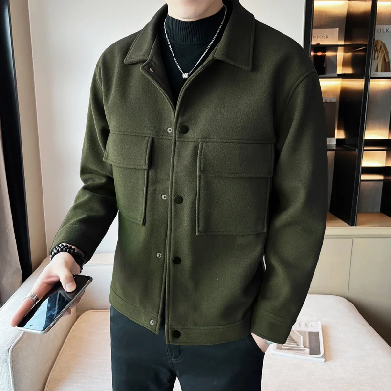 

Brand Clothing Winter Men Coats Woollen Cloth Thick Tooling Lapel Slim Jacket/ Mens High Quality Woolen Casual Warm Jacket Coats