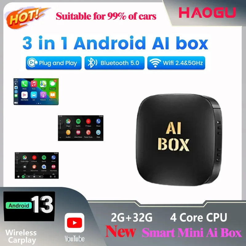 2024 Новый стиль Smart Ai Box Android 13 Беспроводной автомобильный адаптер CarPlay для YouTube Netflix
