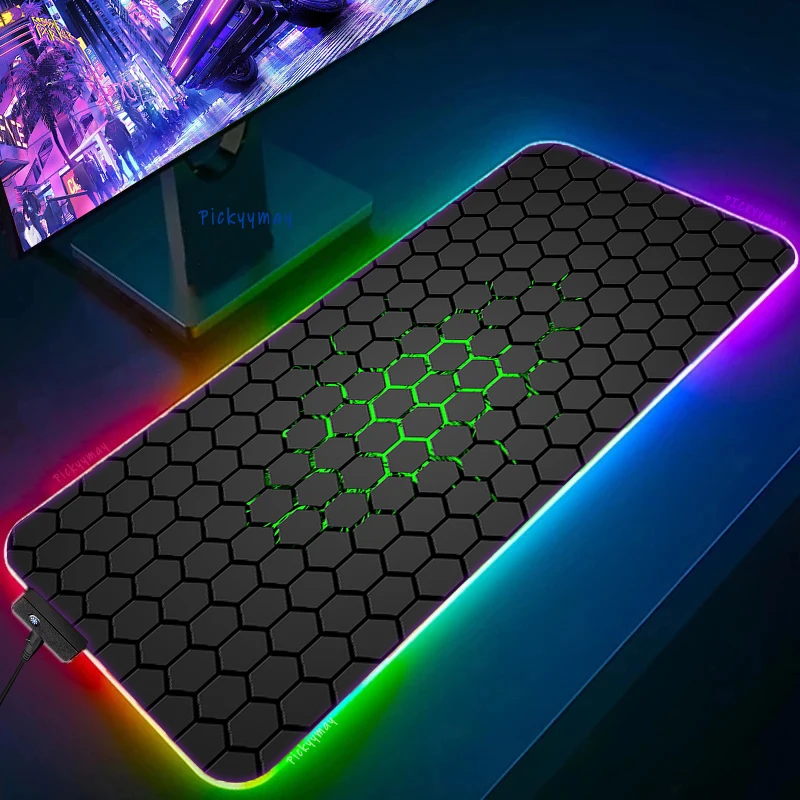 

Hexagon Geometric RGB Gaming Mousepad Big LED Gamer Mousepads PC Desk Mat Luminous Mouse Pad Large Keyboard Mats With Backlit