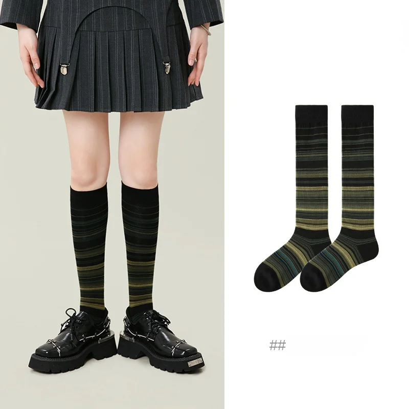 

Original Design Calf Socks Stocking Simple Retro College Style Trendy Stripes Slim Women's Socks JK Socks