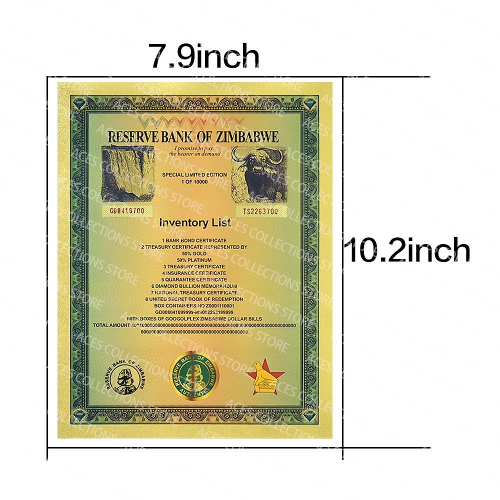 Зимбабве Googolplex контейнеры золотые банкноты 2008 лет Африка UNC Банкноты сертификат