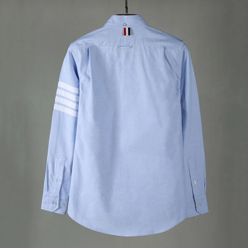 TB Shirts Men New Shirts Long Sleeve Striped Men Slim White Casual Shirt Turn Down Collar Oxford Solid Men's Clothing