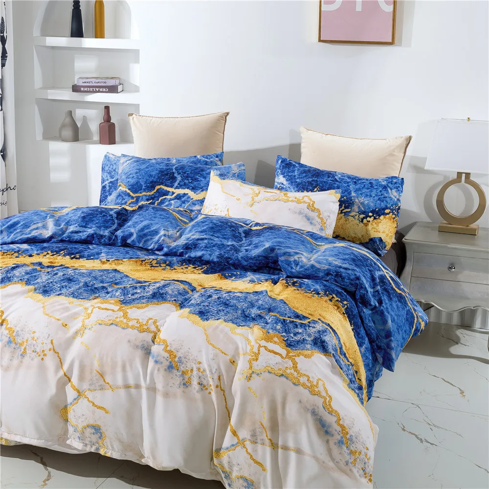 

Duvet Cover Set 3 Pieces Bedding Set Reactive Marble Printing Polychromatic Housse De Couette Include Pillowcases No Comforter