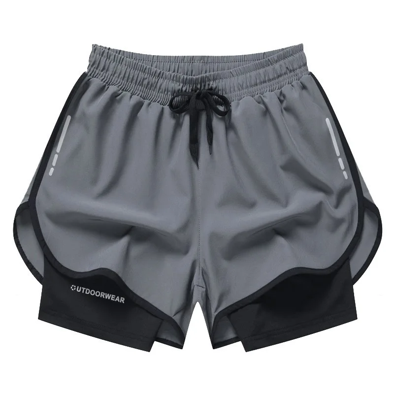 Men Quick Drying Trunks  Basketball Marathon Running Fitness Three Point Shorts FakeTwo Pairs Of Anti-slip Bathing Slips