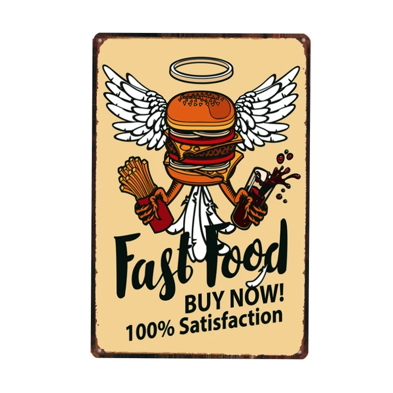 

Hamburger Fast Food Vintage Tin Sign Metal Plate Wall Pub Home Art Decor Iron Poster Cuadros