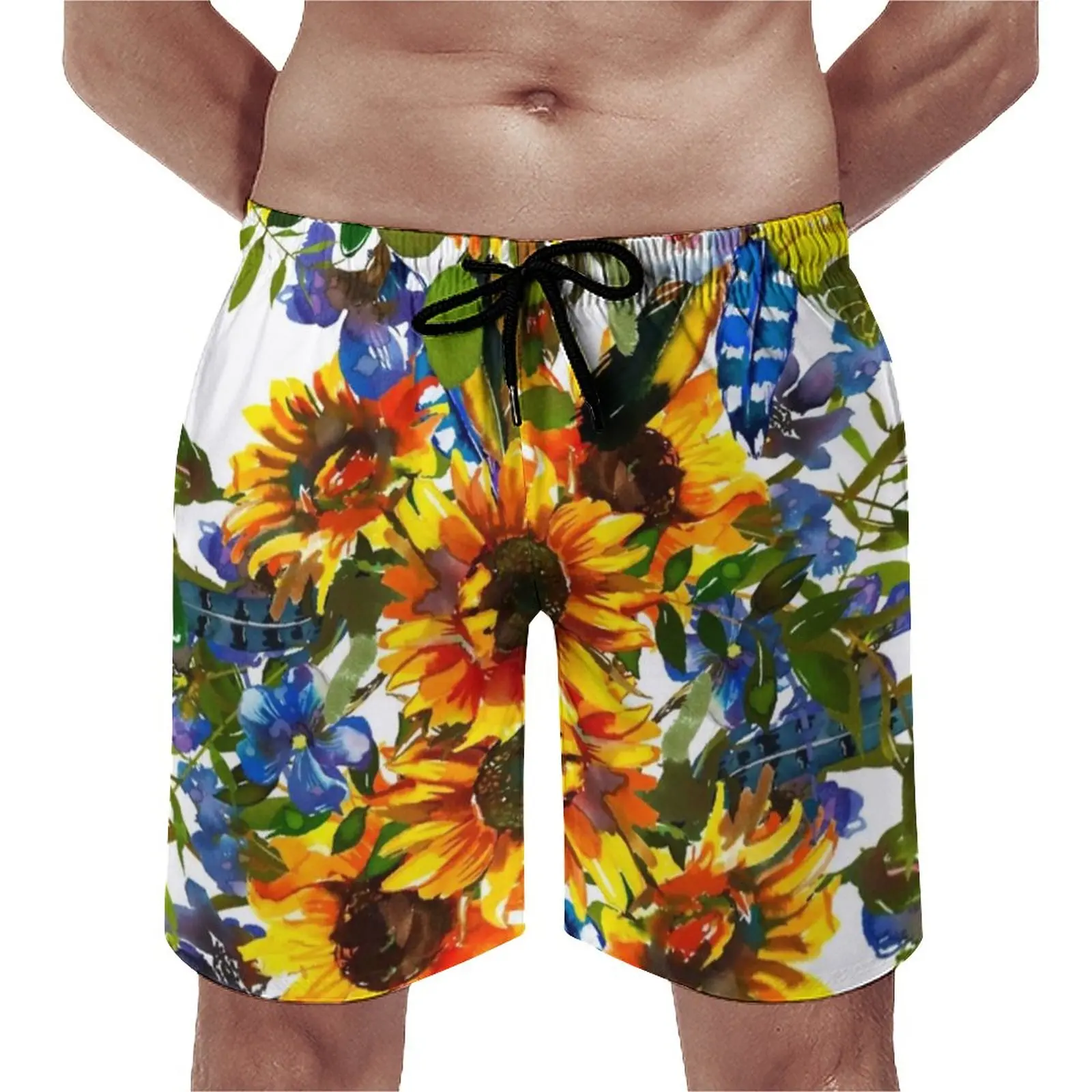 

Painted Sunflower Board Shorts Unique Sunflowers Design Board Short Pants High Quality Men Cute Print Swimming Trunks Plus Size