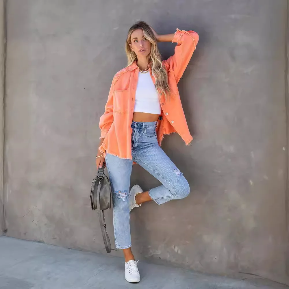 2024 весенне-осенняя джинсовая куртка с длинными рукавами джинсы женское