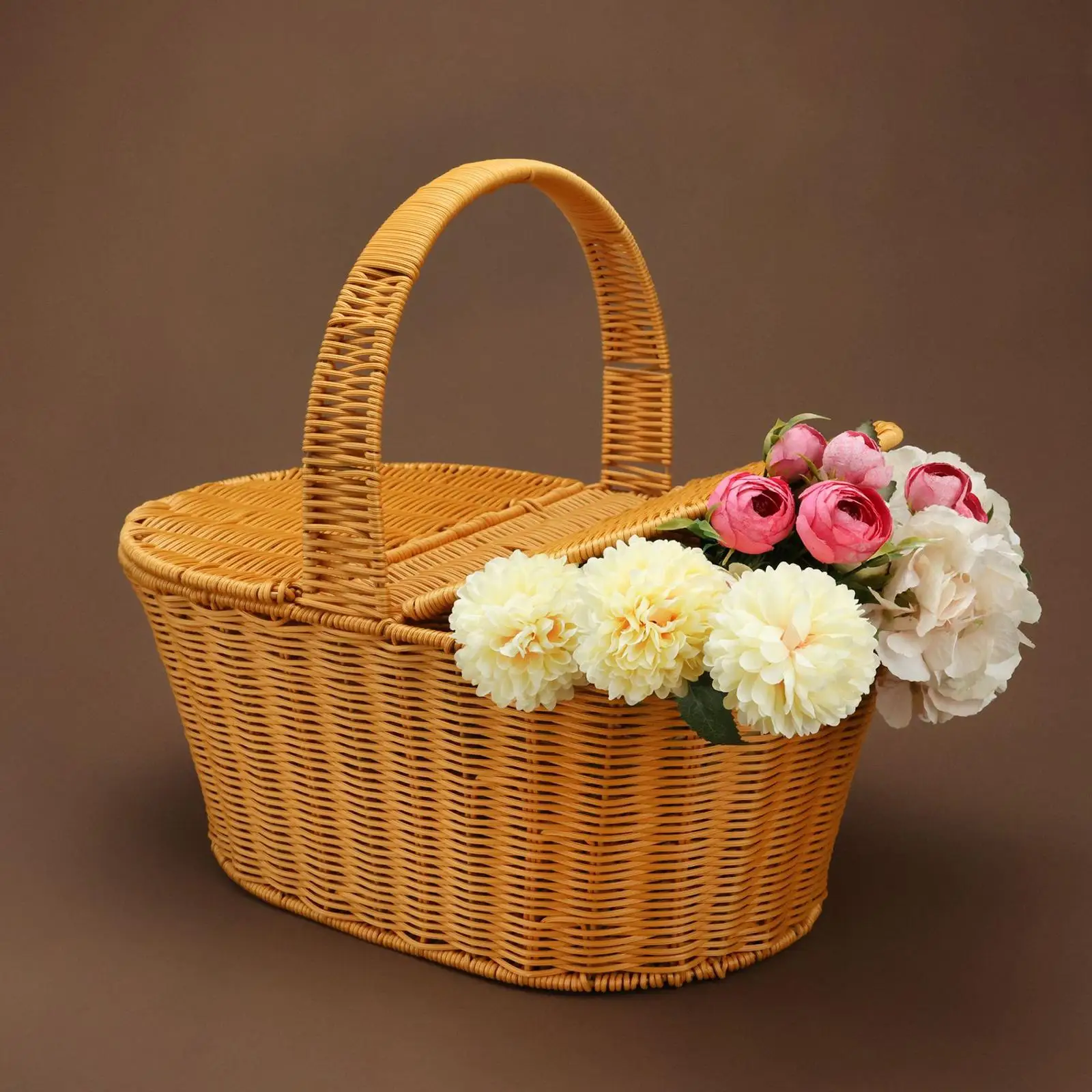 

Woven Basket with Handles, Handwoven Basket, Bread Basket Organizer for Picnic, Outdoor