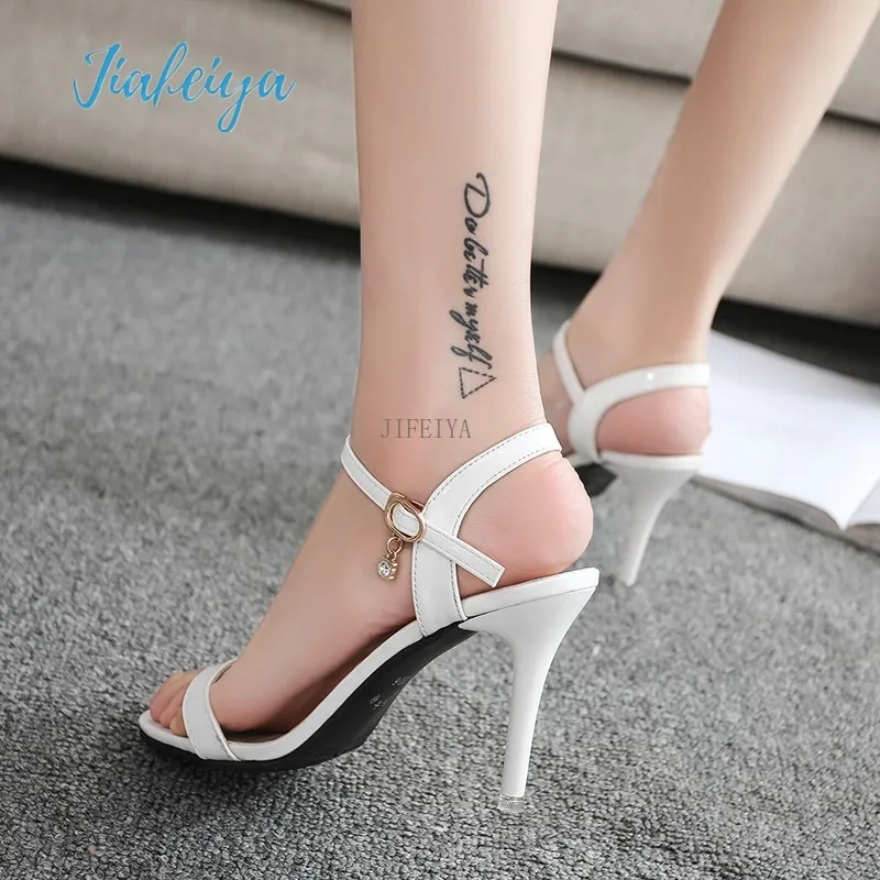 

Free Shipping Ladies High Heel Sandals Simple Thin Strap Black Pin Buckle Ladies High Heel Shoes Bling Shoes Sandals Women CN