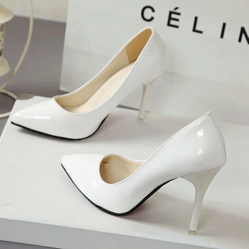 

Summer Elegant Nude Pumps for Women High Heel Shoes Size 34-44 Fashion Patent Leather Sexy Pointed Toe Thin Heel Wedding Shoes