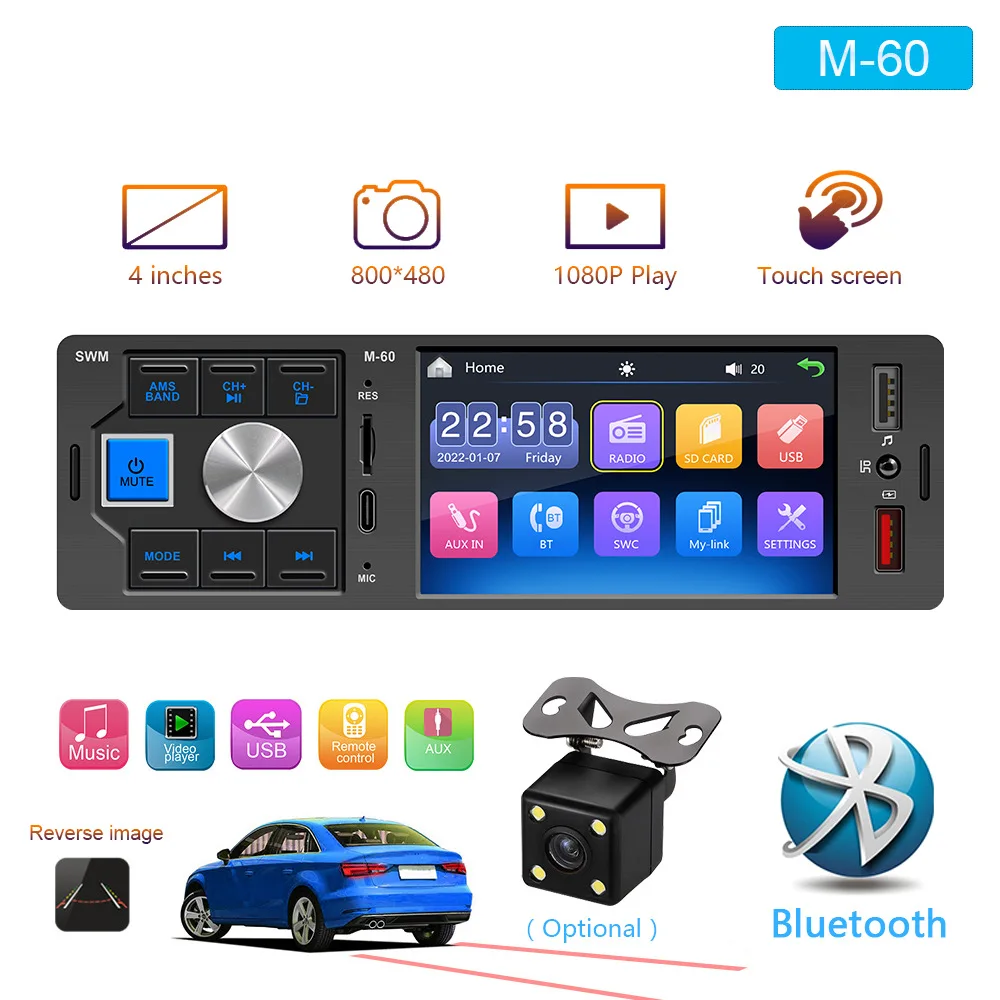 

4 inch HD car dual USB car MP5 player Bluetooth hands-free reversing video card U disk mobile phone interconnect M-60 radio