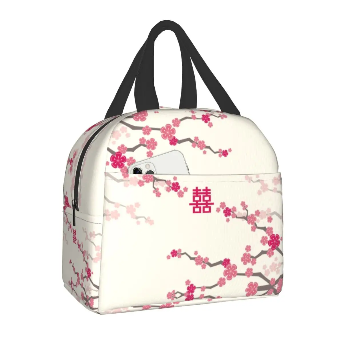 Japanese Sakura Cherry Blossoms Insulated Lunch Bags for Women Resuable Thermal Cooler Flowers Bento Box Kids School Children