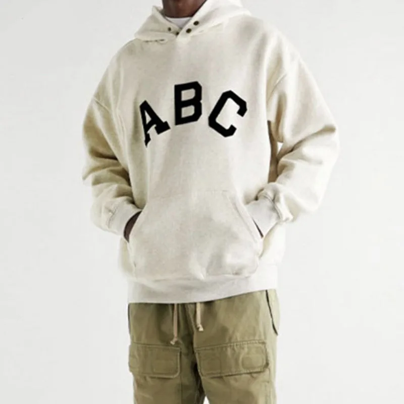 

ABC Fleece Hoodies with Tag Men 100% Cotton Casual Vintage Streetwear Solid Lounge Wear Sweatshirts Women Couple Tops