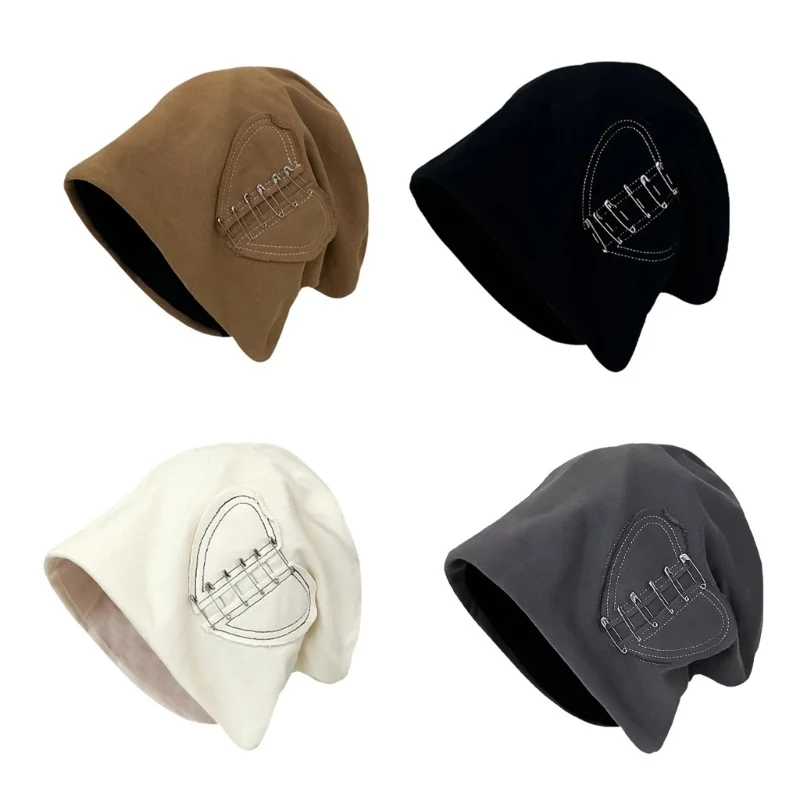 

Retro Patchwork Button Pile Beanie Hat Headwear for Women Idealfor Fall & Winter