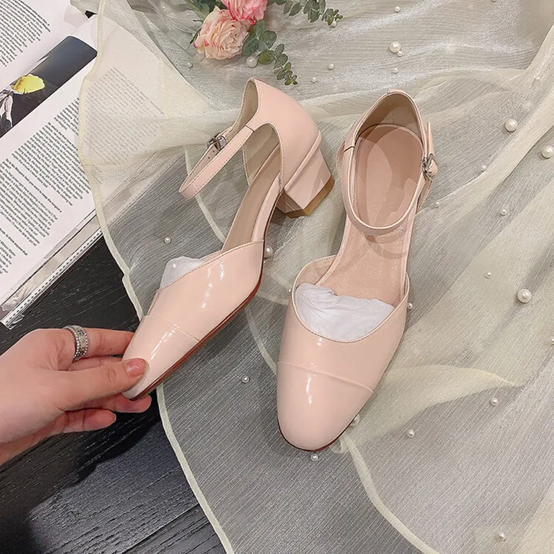 

Summer Solid Woman Sandals Full Head Sandals Chunky Heels Shoes Women Fashion Elegant Sandals Buckle Strap Lady Sandals Outside