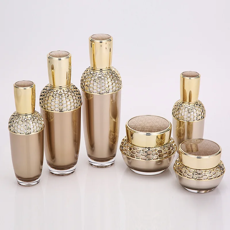 

30ml 60ml 120ml Luxury Honeycomb Gold Acrylic Cream Palace 30g 50g Empty Cosmetic Container Jar Lotion Vacuum Pump Bottle