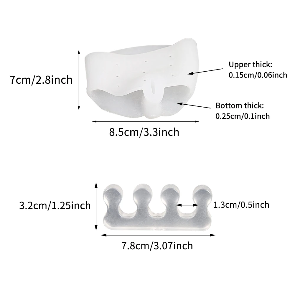 

2pairs Toe Separators Set For Foot Bunion Corrector Portable Forefoot Cushion Valgus Health Care Insole Washable Reusable