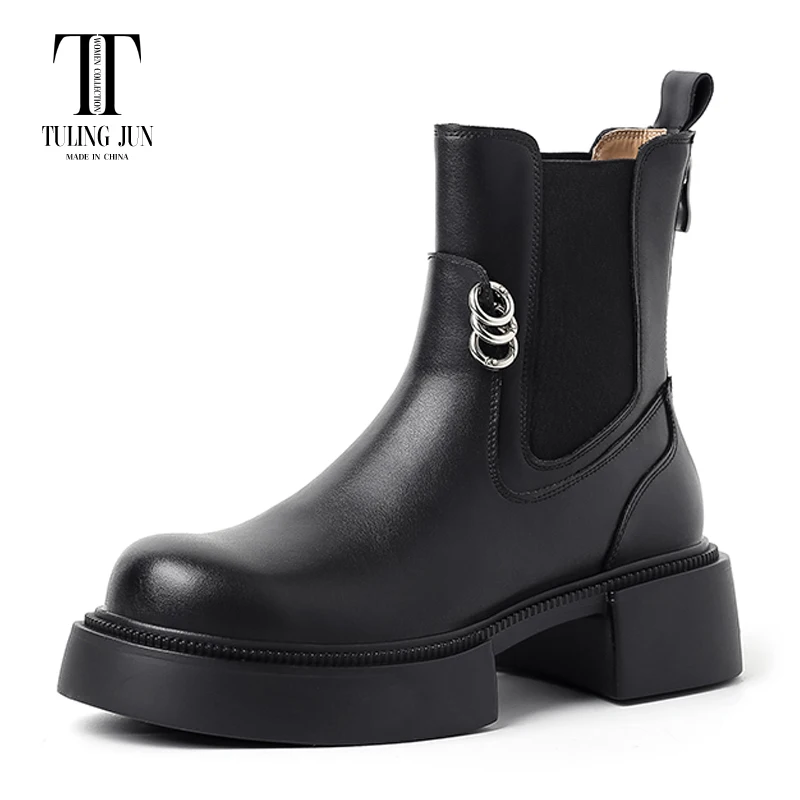 

TULING JUN 2023 New Autumn And Winter Women's Short Boots Rounded Toe Chunky Medium Heel Comfort Shoes For Women JD-F1312-2
