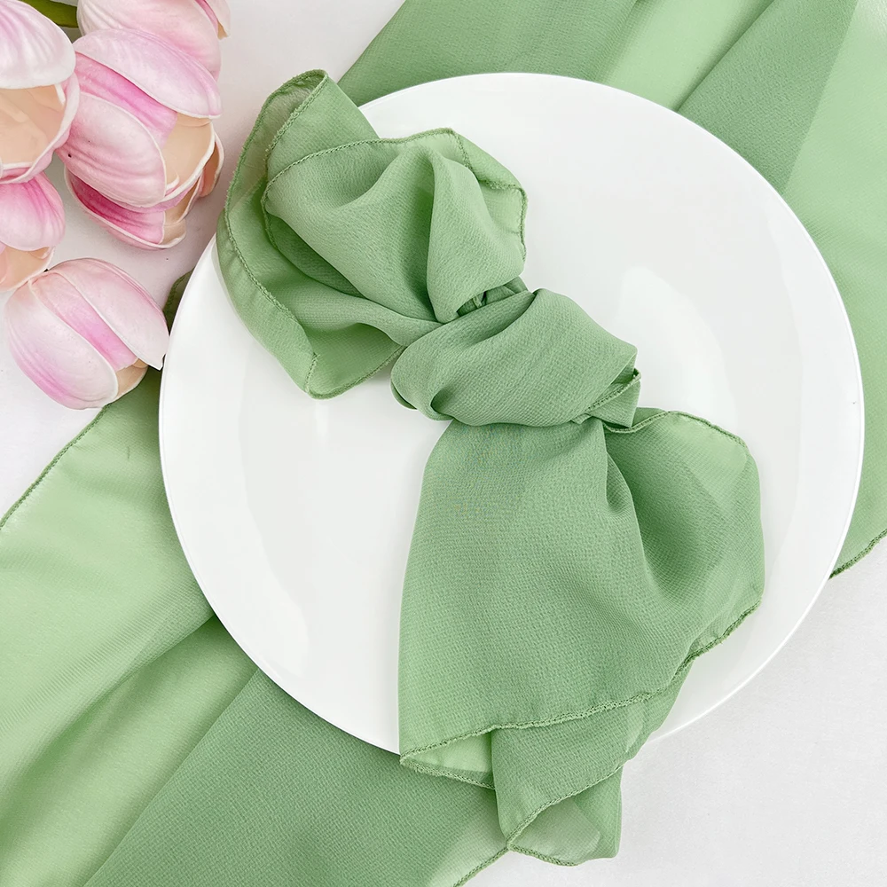 

Sage Green Chiffon Wedding Table Runner Table Setting Gauze Sheer Vintage Christmas Dining Birthday Party Babyshower Table Decor