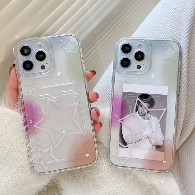 

Funny DIY Photo star Transparent Phone Case For iphone 14 13 12 11 Pro XS Max XR 7 8 Plus Polaroid Soft Cover back Card Pocket