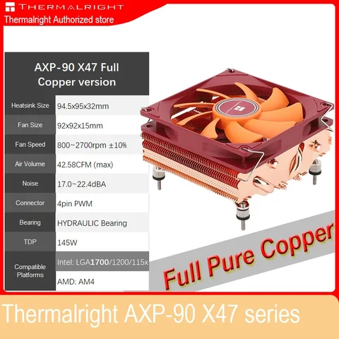 Thermalright AXP-90 X47 полностью медный низкопрофильный 47 мм кулер для охлаждения AM4 LGA1700 1200 115x AXP90 Super Slim
