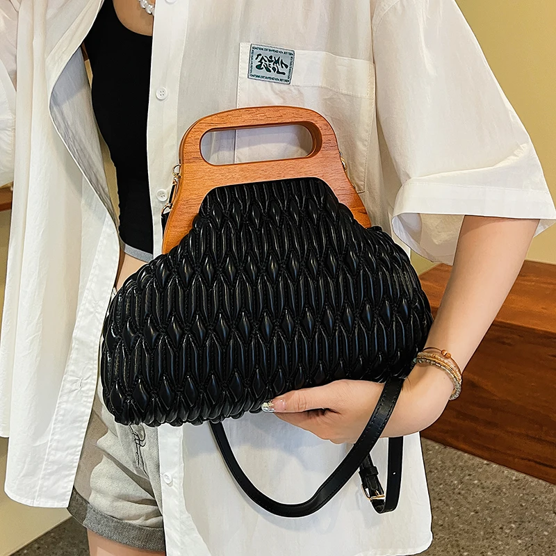 

Маленькие женские сумки через плечо из искусственной кожи с деревянной ручкой, 2022, модная дизайнерская Роскошная брендовая сумка, клатч