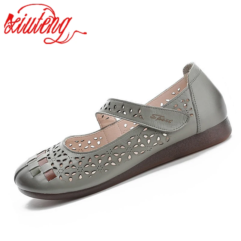 

Xiuteng Flat Sandals Female Autumn Fashion Arrival Size 41 Mother Comfort Shoes Women's Genuine Leather Flats Ladies Loafers