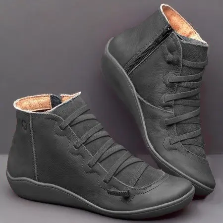 

Fall Men's and Women's Boots Vintage Fashion Women's Shoes Leather Ankle Boots Flat Casual Lace-Up Booties Zapatos De Mujer