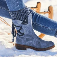 2021 women winter mid calf boot flock winter shoes ladies fashion snow boots shoes thigh high suede warm botas zapatos de mujer